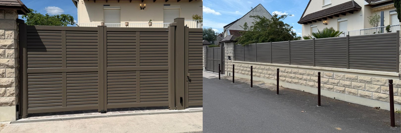 Portail aluminium à lames persiennes à Solers (77) — Gamme COSY Cadiou, modèle Lemm